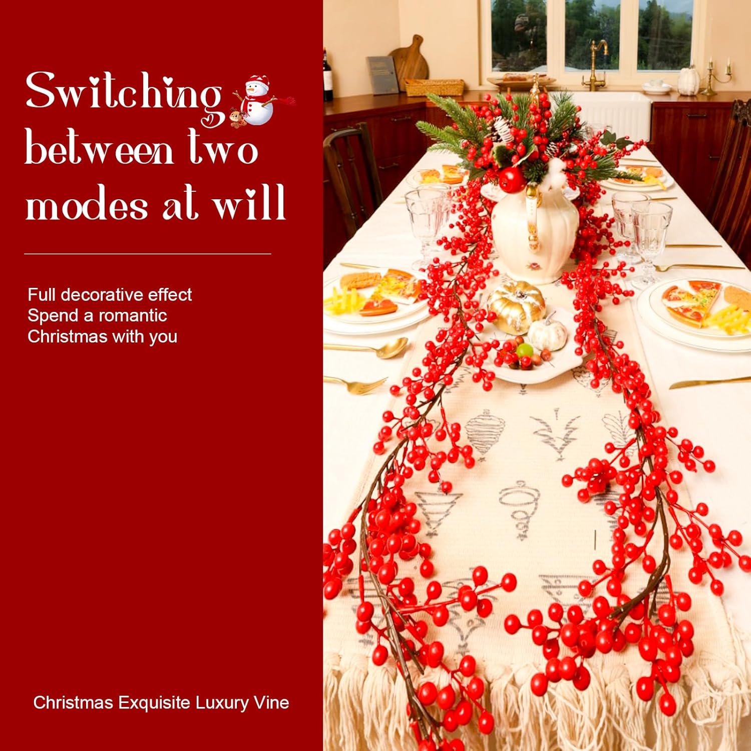 Joyhalo Red Berry Garland - 8.9 FT Christmas Cranberry Garland for Christmas Tree, Winter Holly Berries for Decorating Mantle Xmas Tree Window Door Indoor Outdoor Holiday Decoration - Image 3