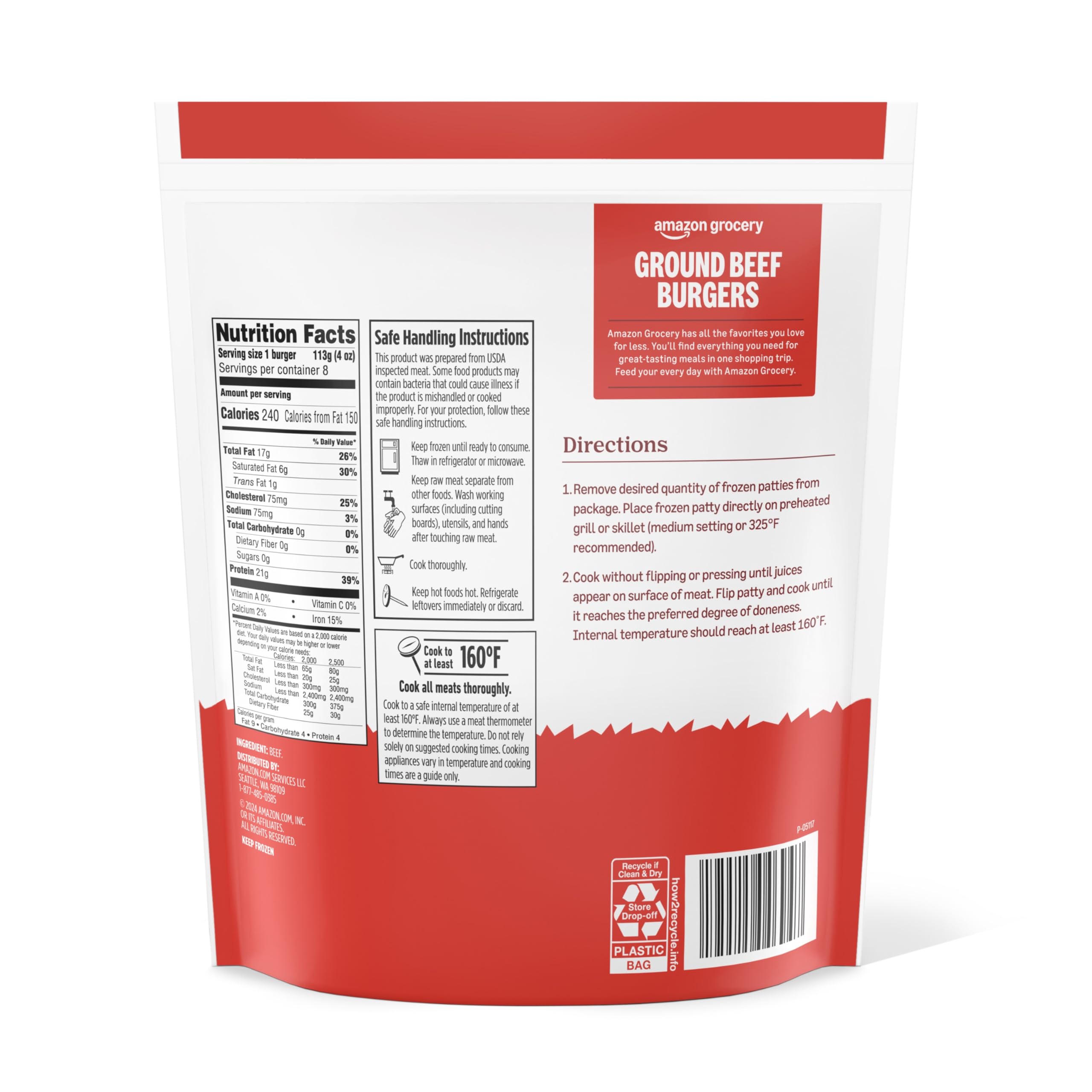 Amazon Grocery Ground Beef Burgers 85 Lean 15 Fat 32 Oz 8 Ct Frozen Previously Fresh Brand Packaging — view 2