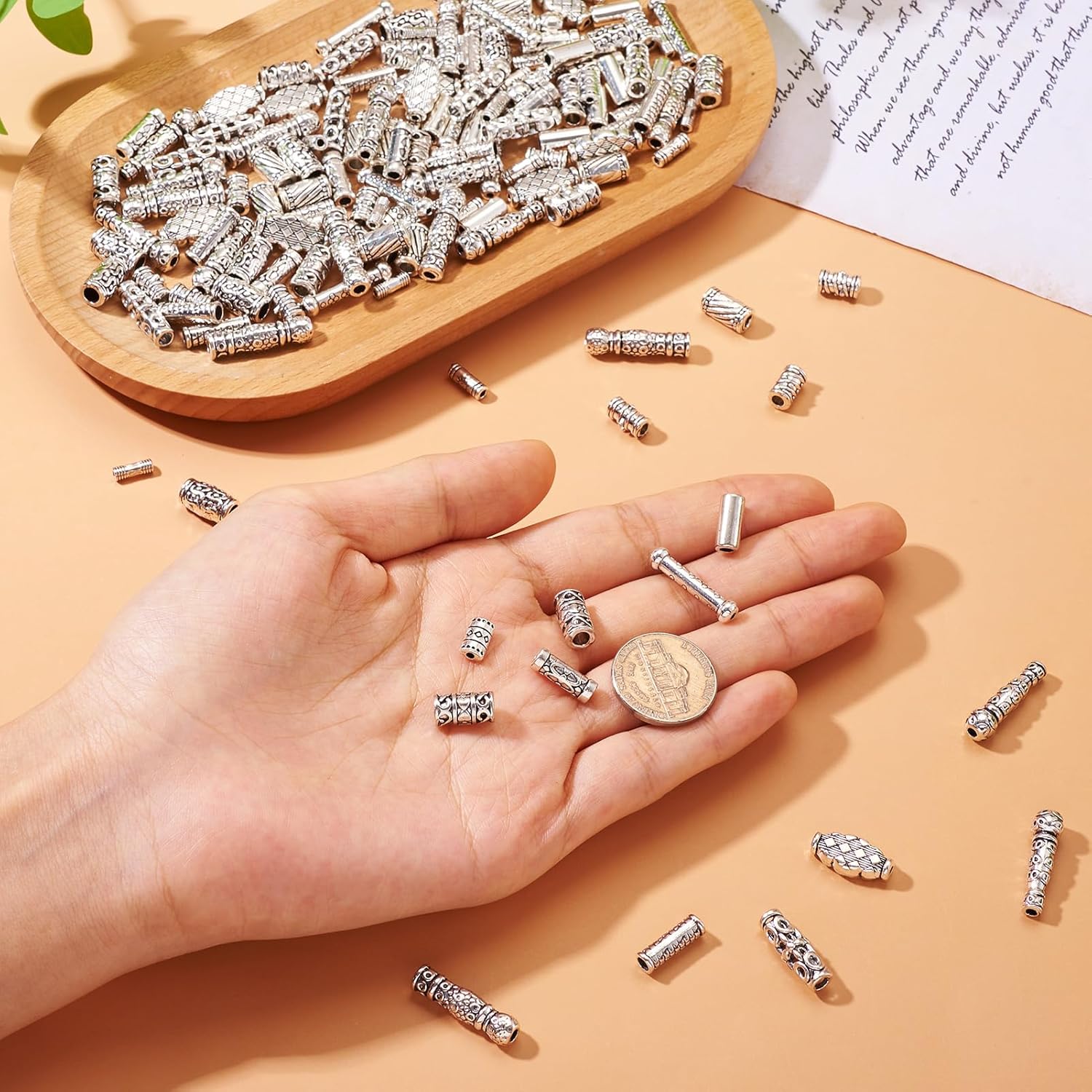 Craftdady 150Pcs Antique Silver Tube Bar Spacer Beads Tibetan Metal Column Barrel Drum Beads for Jewelry Crafts Making Hole:1.5-3.5mm - Image 6