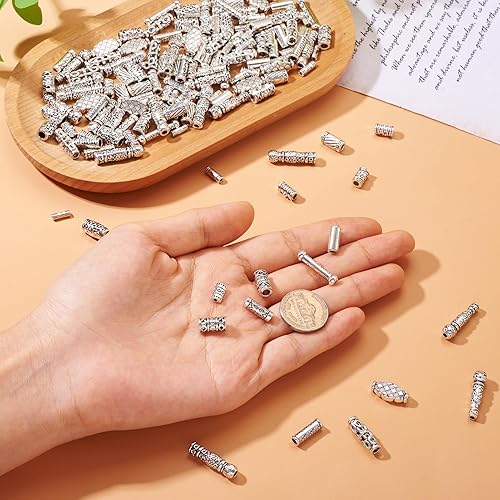 Miniatura 6 de Craftdady 150 cuentas espaciadoras de barra de tubo de plata envejecida, cuentas de metal tibetano para hacer joyas, manualidades, agujero