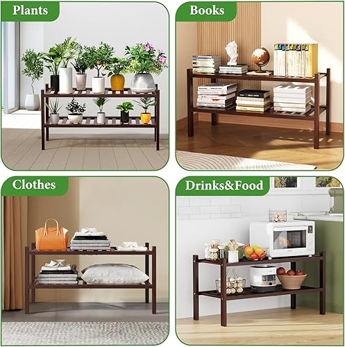 Miniatura 6 de RONGJlA - Zapatero de bambú de 2 niveles para armario, estante de madera para zapatos, organizador de almacenamiento para entrada, espacio pequeño,