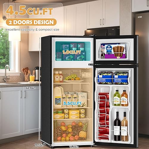 Miniatura 5 de Manastin - Mini refrigerador de 4.5 pies cúbicos con congelador, refrigerador pequeño de 2 puertas para oficina, cocina, dormitorio y habitación,