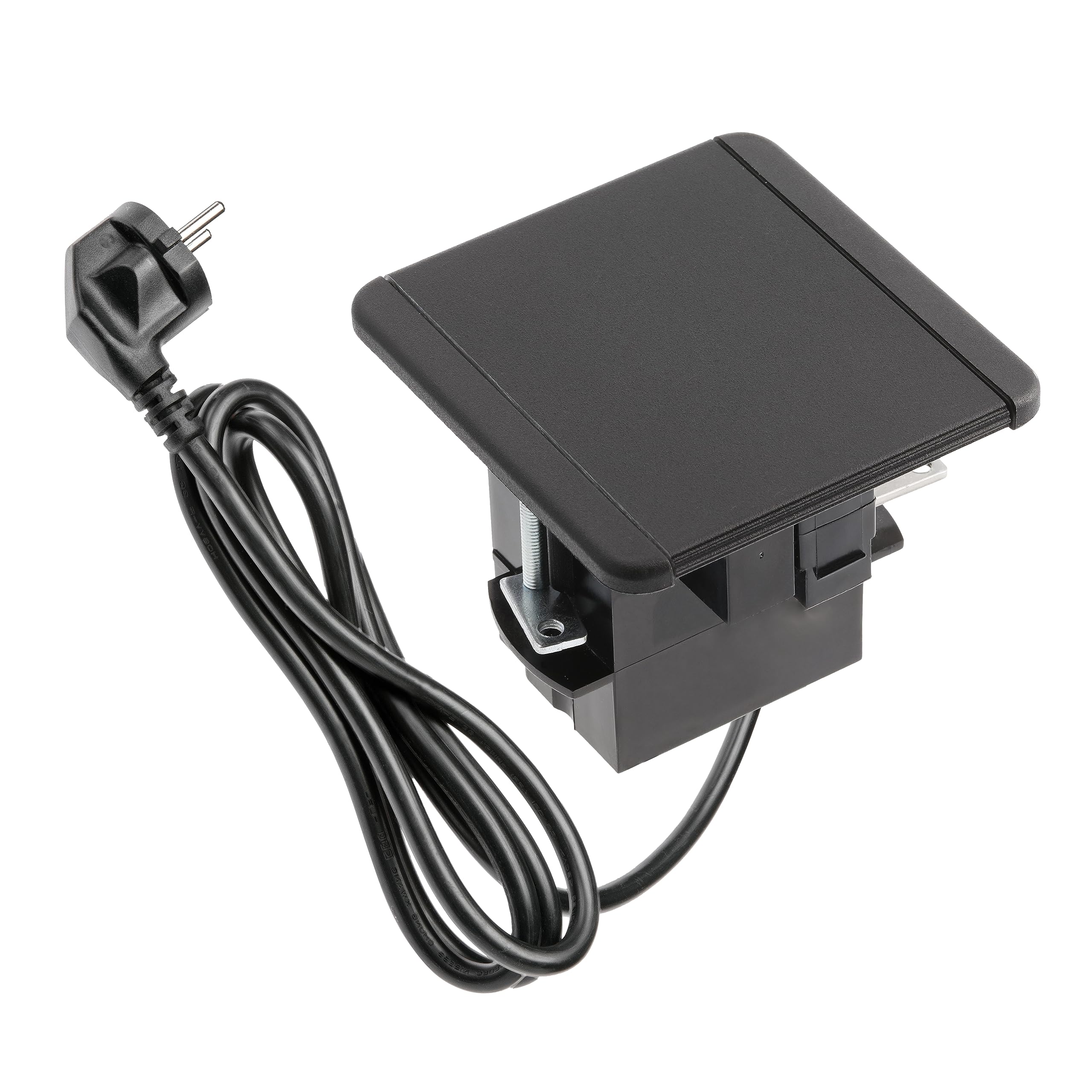 GTV - Möbelsteckdose FLIP, Einbausteckdose, 1x Schuko Steckdose, 2X USB A, 1x RJ45, 1x HDMI, Kabellänge 1,5m, Farbe Schwarz, für Schreibtische, Tischplatte, Küchen und Büro
