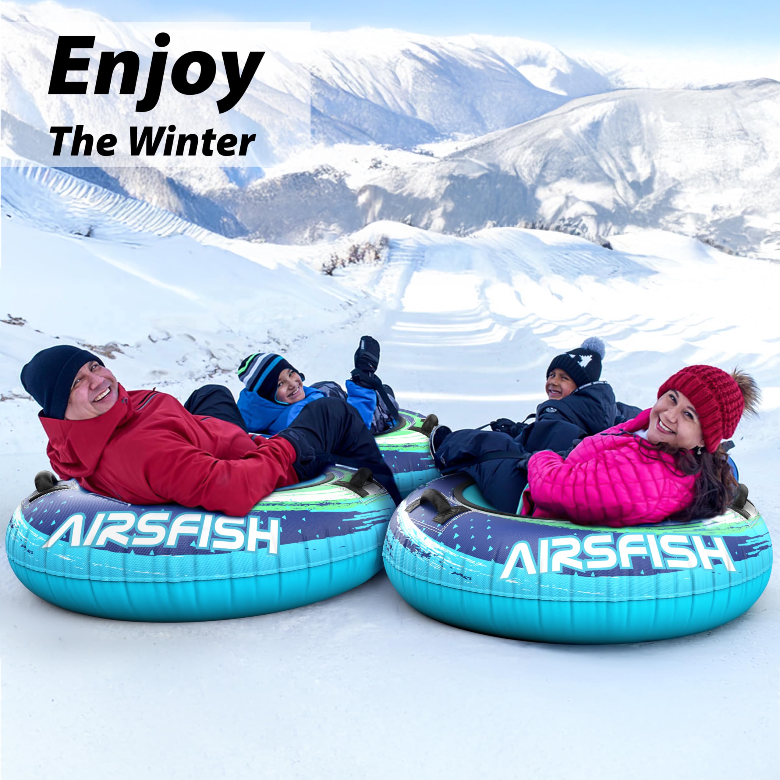 Aufblasbare Snow Tube, Heavy-Duty mit Premium-Canvas-Abdeckung und Nylon-Griffe, verdickten Boden Winter Rodelschlitten, für Erwachsene, Kinder, 47 Zoll
