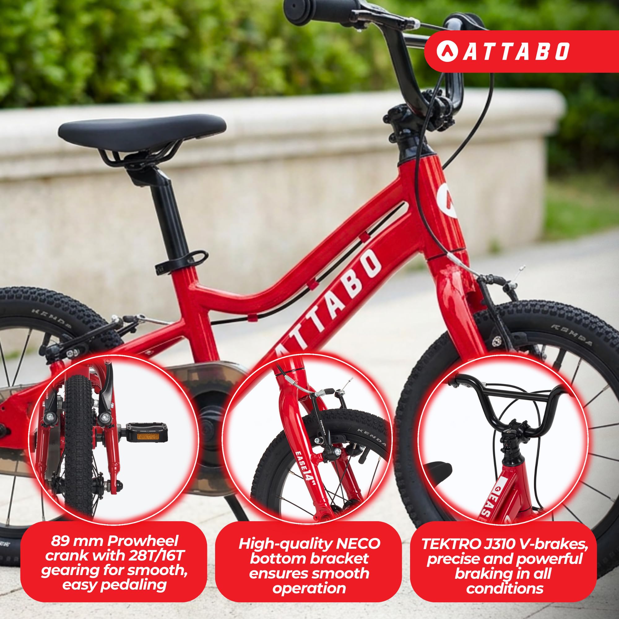 ATTABO Ease 14 Bicicletta per bambini telaio alluminio leggero ruote 14" portata 50 kg ergonomica stabile