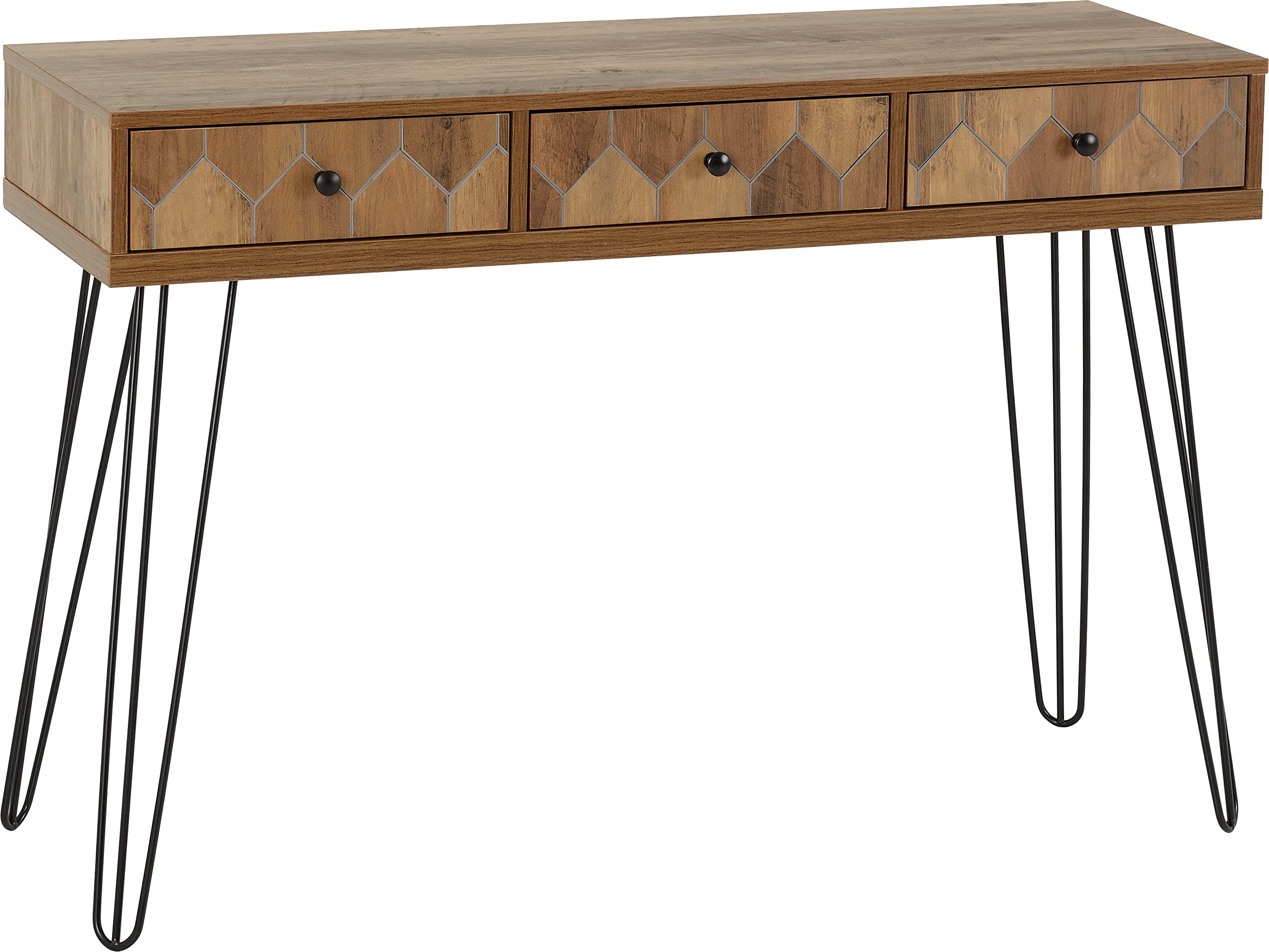 Seconique Stolik konsolowy z 3 szufladami, drewno inżynieryjne, średni efekt dębu/czarny, szer. 115 cm x gł. 40 cm x wys. 78,5 cm