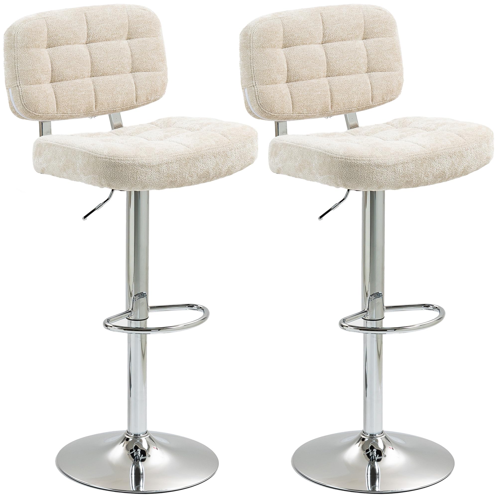 HOMCOM Lot de 2 tabourets de Bar pivotants, Hauteur réglable, Beige | Chaises de Bar, Chaise Haute Cuisine avec Dossier, Repose-Pieds, Cadre en Acier, Charge 120 Kg