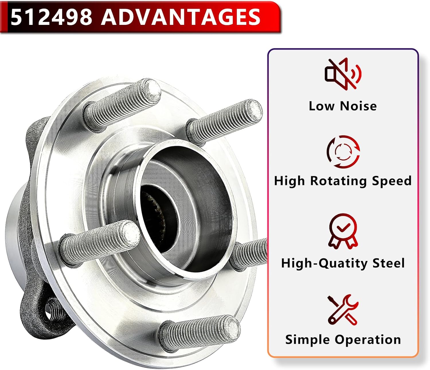 512498 Front or Rear Wheel Bearing and Hub Assembly for 2013-2020 Ford Fusion, for 2013-2016 Lincoln MKZ, Wheel Hub 5 Lug w/ABS