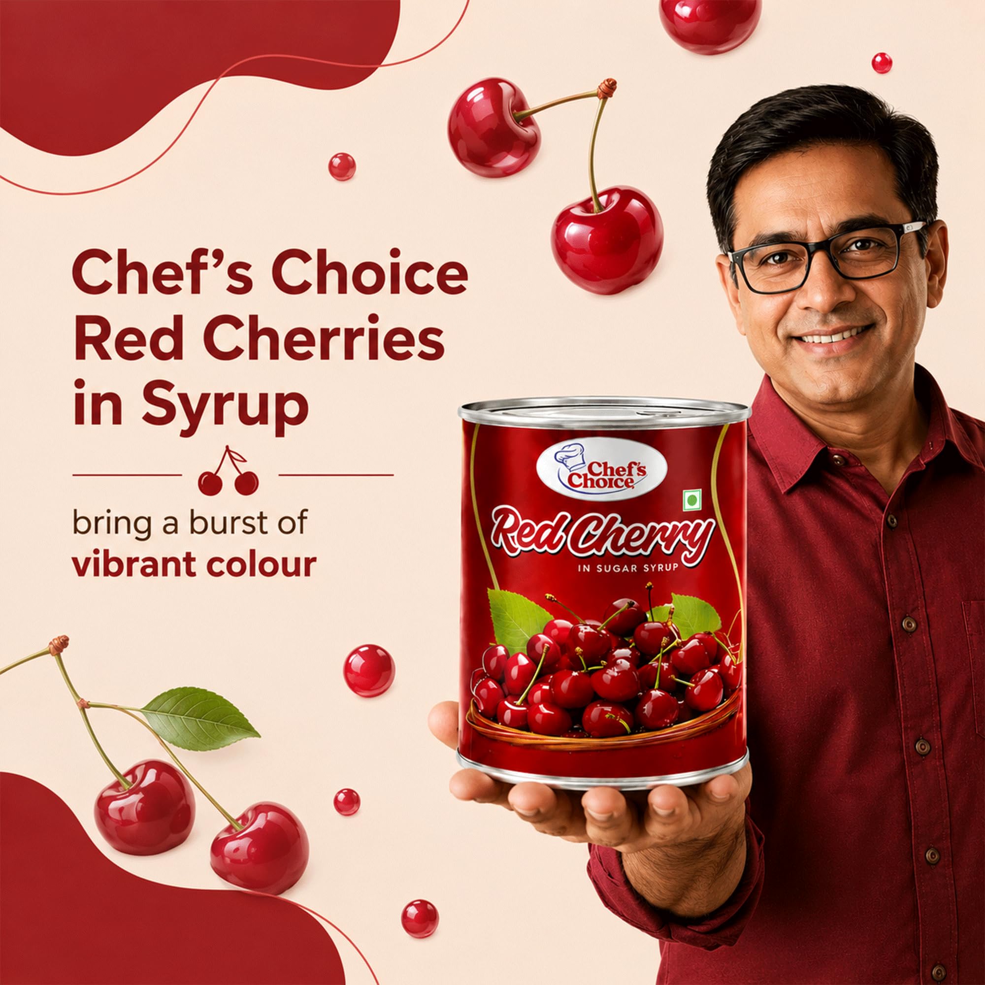 Chefs Choice red cherry in sugar syrup 850g premium sweet glace fruit ready to use for cake decoration ice cream desserts vegetarian tin pack rich color taste enhances baking treats now 3