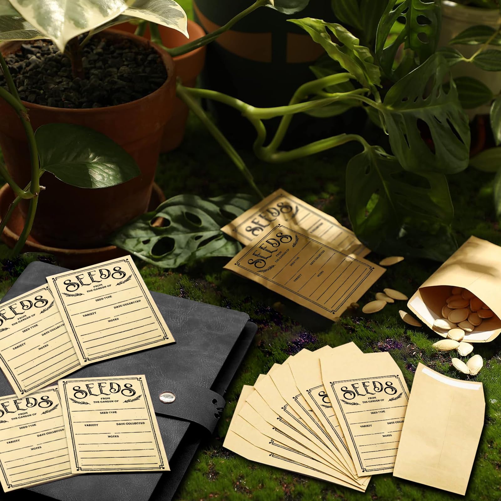 100 buste per semi richiudibili, autosigillanti, per conservare semi, sacchetti per semi da giardino, buste per semi da giardino, buste per la conservazione di semi per verdure, libro di raccolta di
