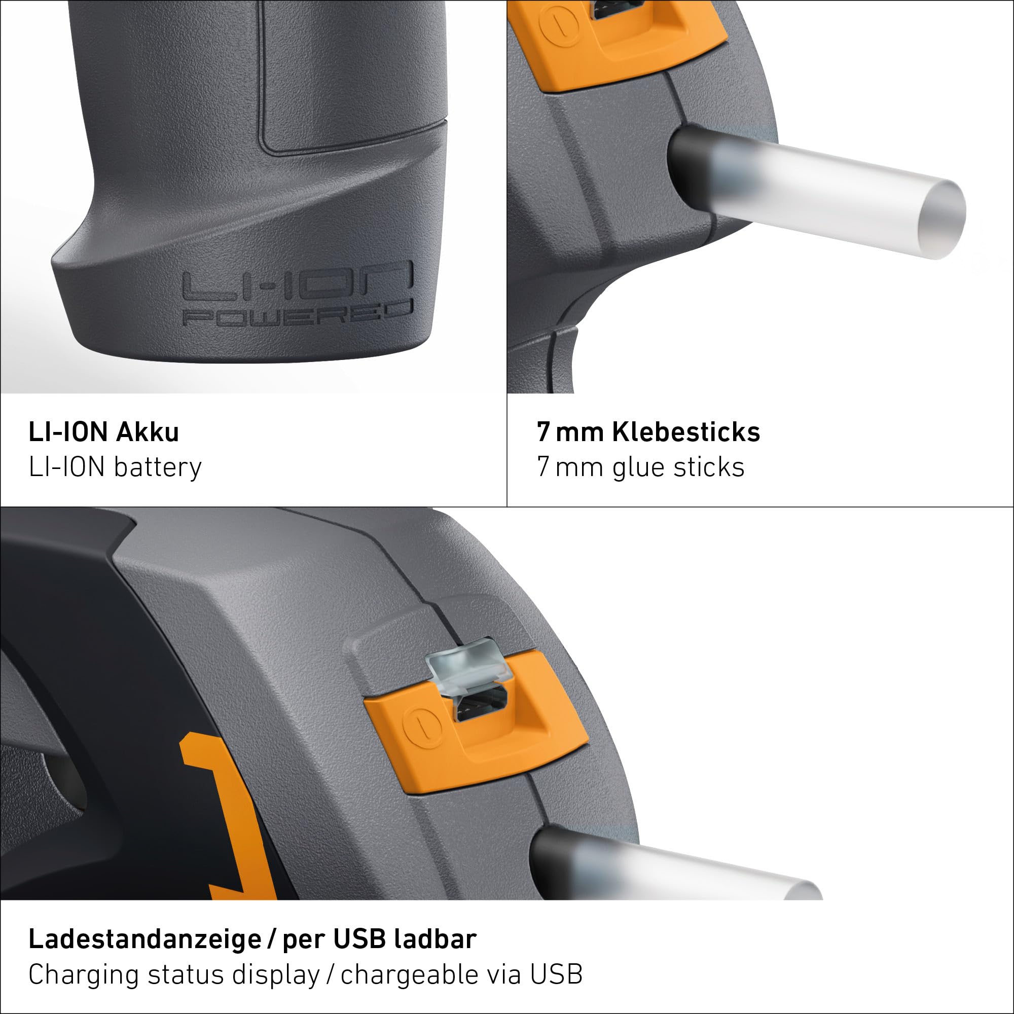 Steinel MobileGlue 1007 pistola per colla a batteria | pistola per colla, a batteria, incl. 3 stick di colla da 7 mm, per lavori di bricolage e decorazione
