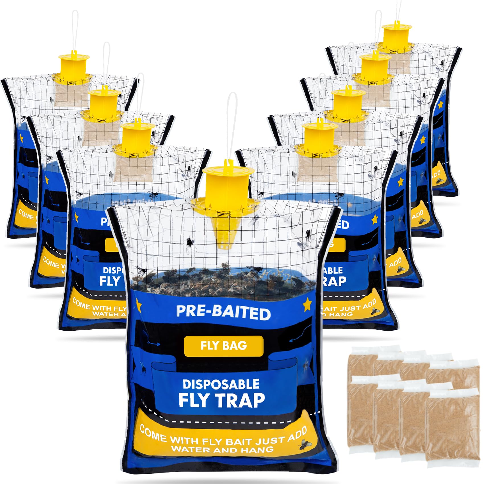 Large 8 Pack Pre-Baited Fly Traps Outdoor