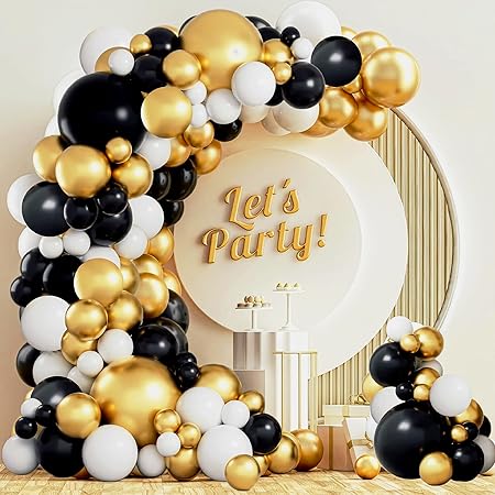 Party Propz Metallic Balloons For Decoration - Set of 50 Pcs White, Black and Golden Balloons | Gold and Black Balloons For Birthday | Balloon Decorations For Birthday | Happy Anniversary Decorations