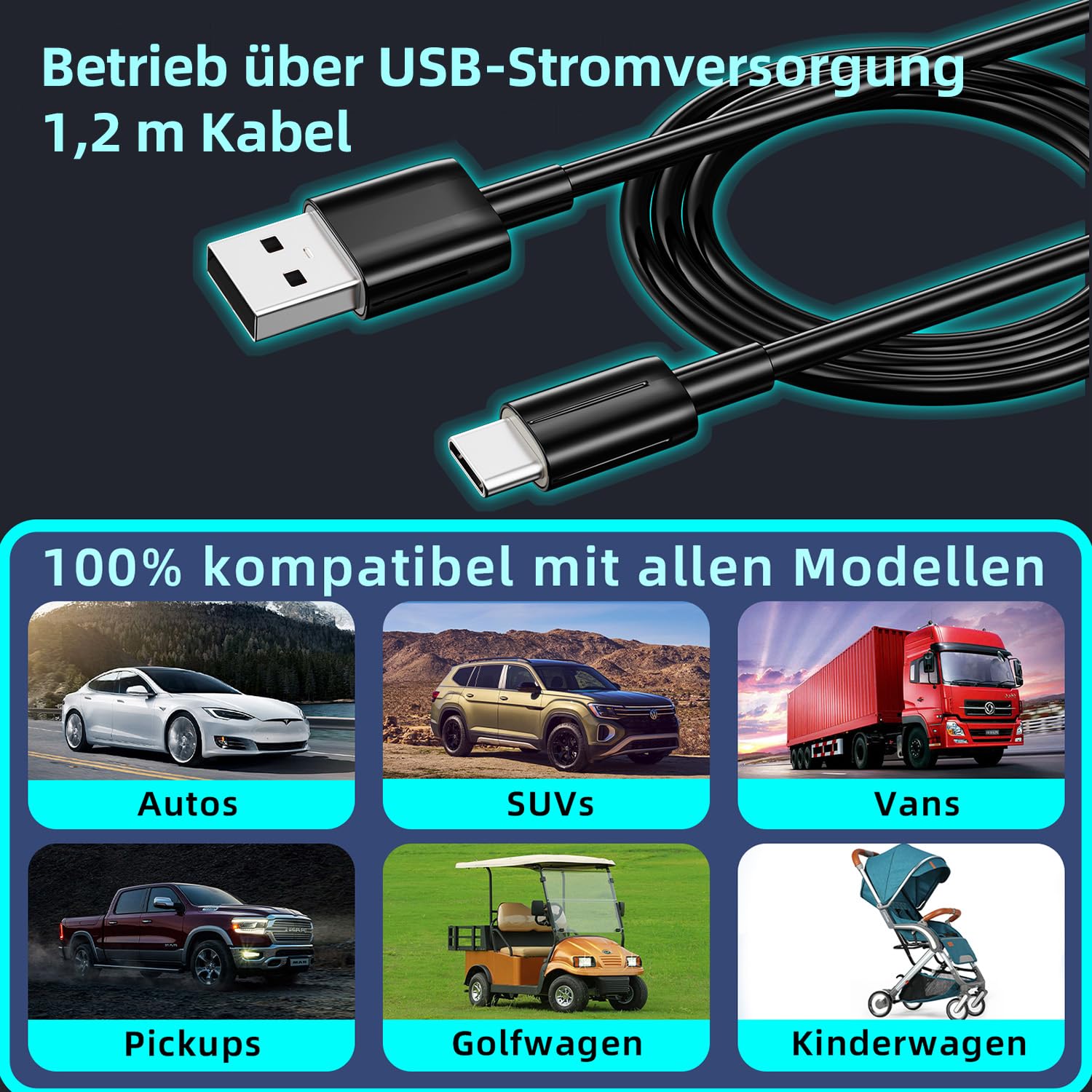 Auto Clip Ventilator,USB C Leise Fan Portable Klein Klemmventilator,360° Verstellbar 3 Stufen Stark Auto Lüfter für Car, SUV, PKW, LKW, Wohnmobil, Pickup, Van Autositz Ventilatoren(Schwarz)