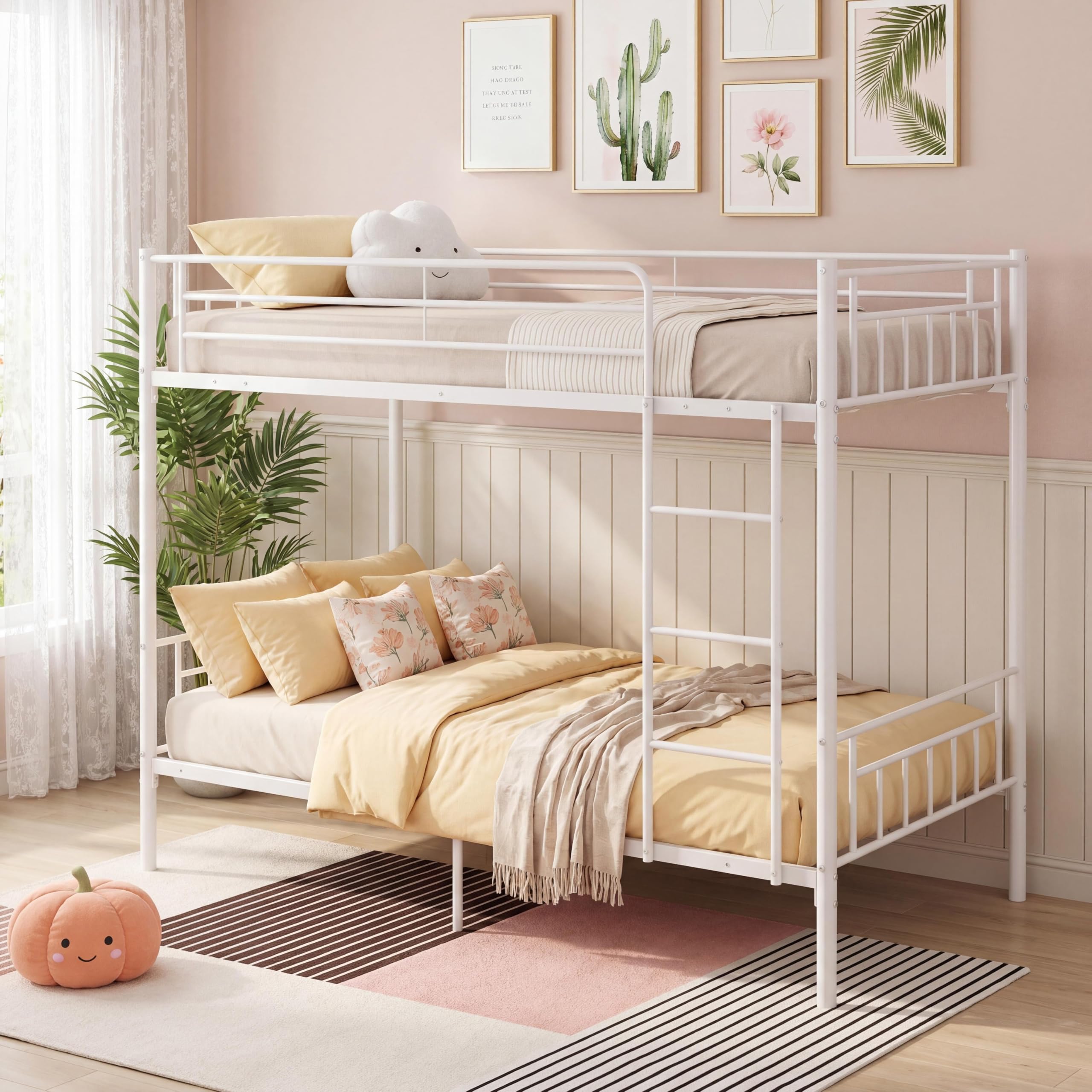 Panana Twin Over Twin Steel Bunk Beds Frame with Ladder,3FT Single Metal Bunk Bed Bedroom Dorm Room for Kids Adult (White)