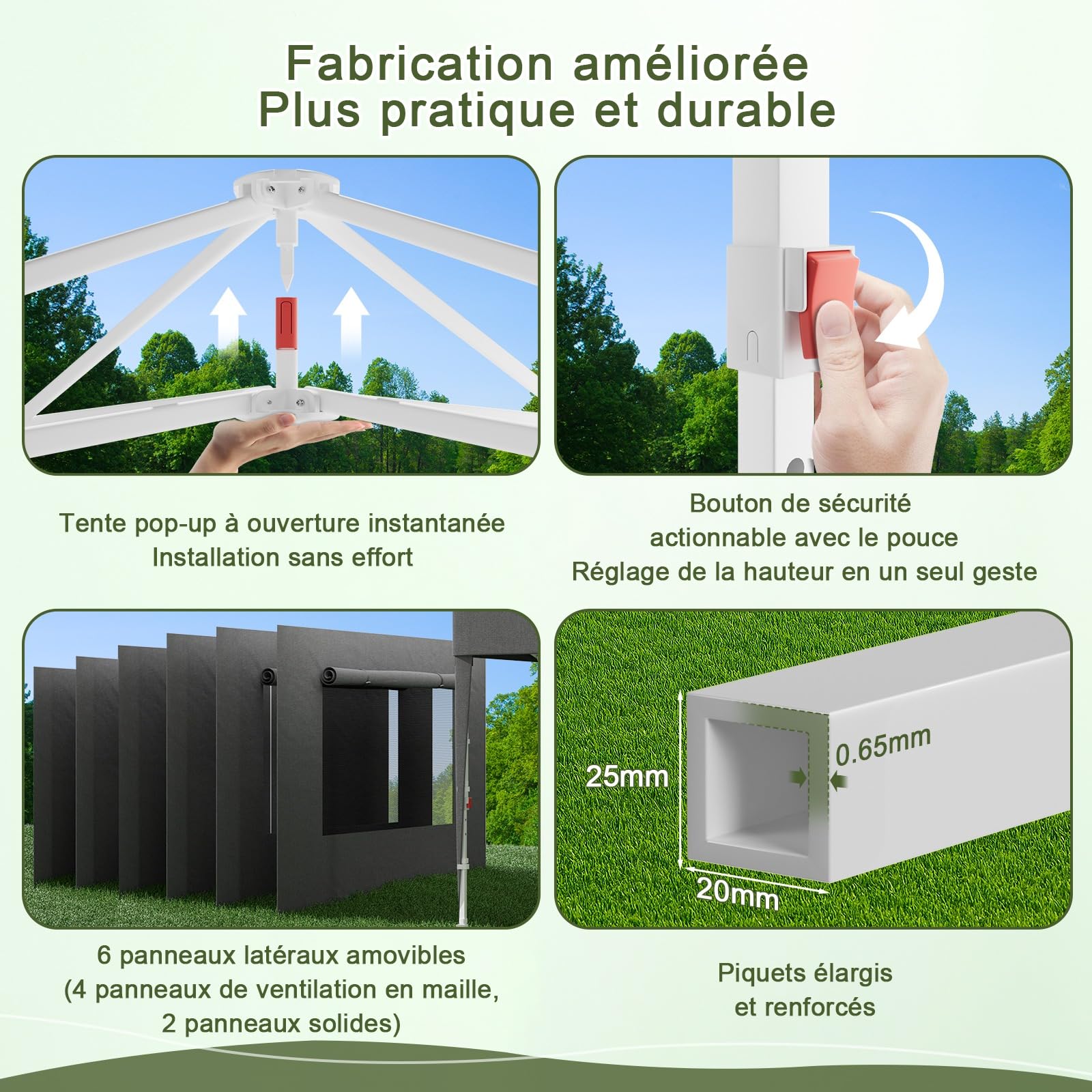 Devoko Tonnelle Pliante avec Fenêtre Moustiquaire Aérée, Tonnelle 3x6 Imperméable Stable, Tonnelle Pop Up avec Parois Latérales, Protection UV 50+, Tente de Fête pour Jardins, Camping (Gris)
