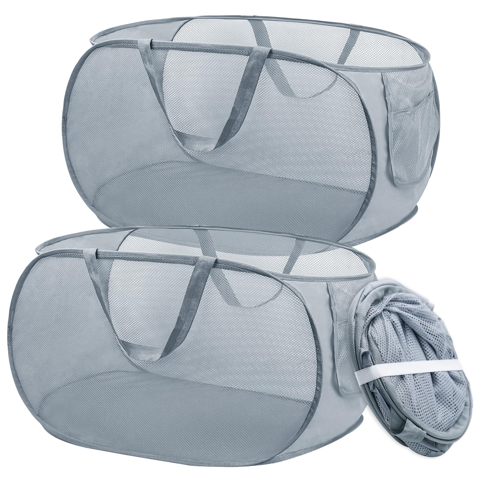 2 cestas plegables para la colada, 36 x 36 x 58 cm, con asa, cesta de malla portátil, plegable, para baño, dormitorio, viajes, etc