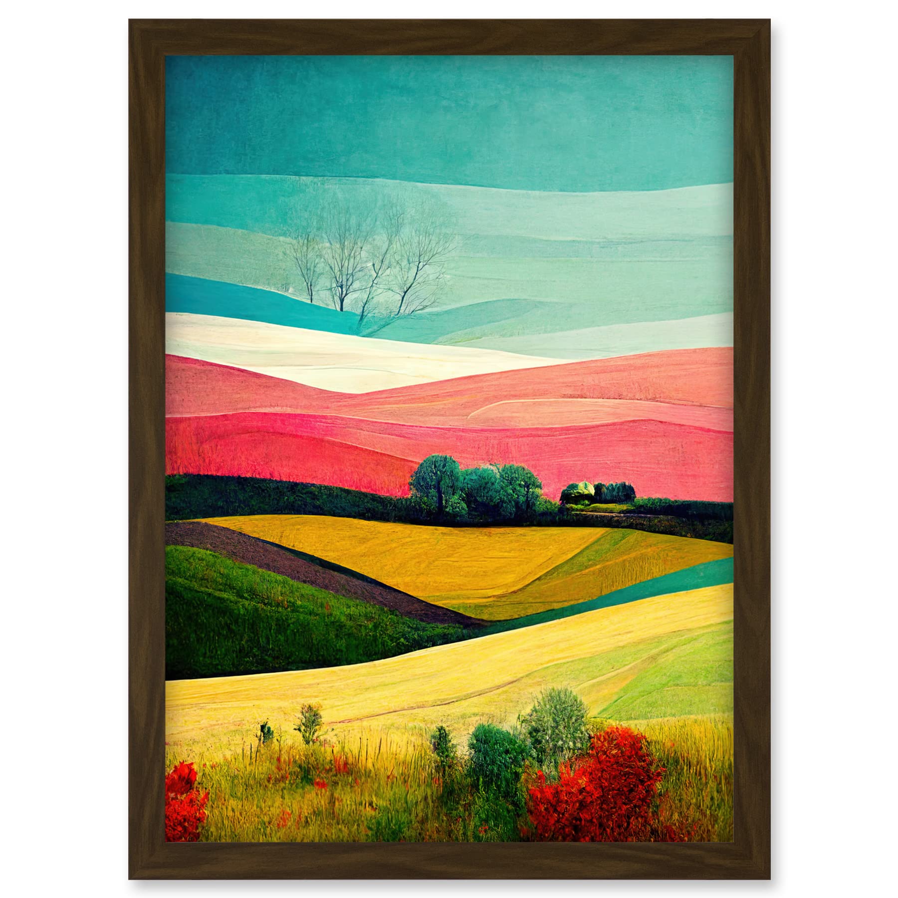 Doppelganger33 LTD Four Seasons Colourful Modern Country Landscape Painting Artwork Framed A3 Wall Art Print