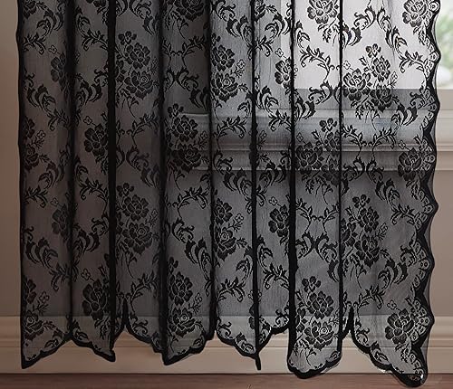 Miniatura 4 de LINENZONE Par de 2 paneles de cortina de encaje con cenefa adjunta y 6 borlas. Nuestras cortinas de 96 pulgadas funcionan muy bien como cortinas de