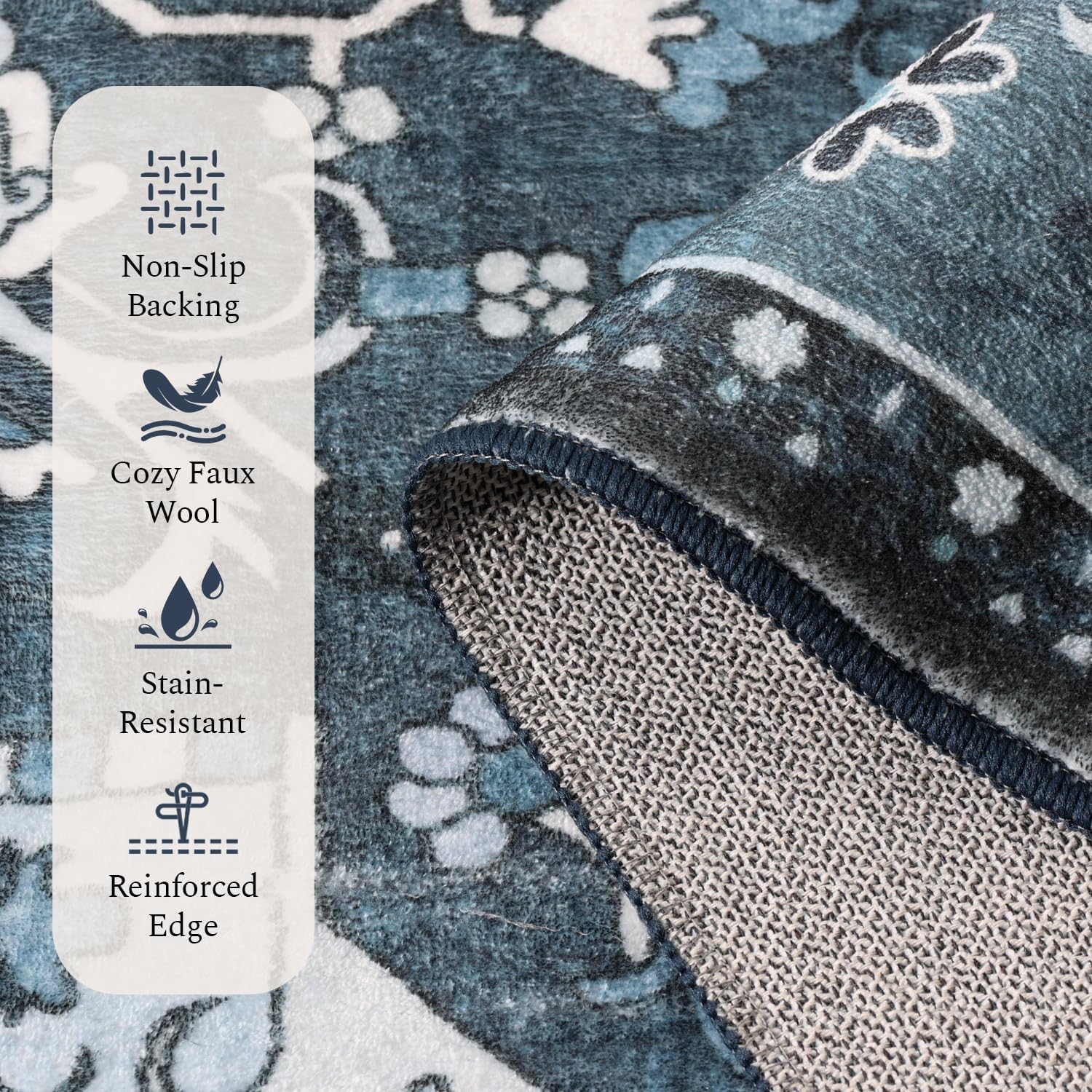 Rugflix 3x5 Area Rugs Machine Washable, Dark Navy Blue Carpet for Entryway, Oriental Indoor Area Rug Low Pile, Small Soft Thick Carpets Non Slip, Farmhouse Vintage Rug for Kitchen Laundry Room