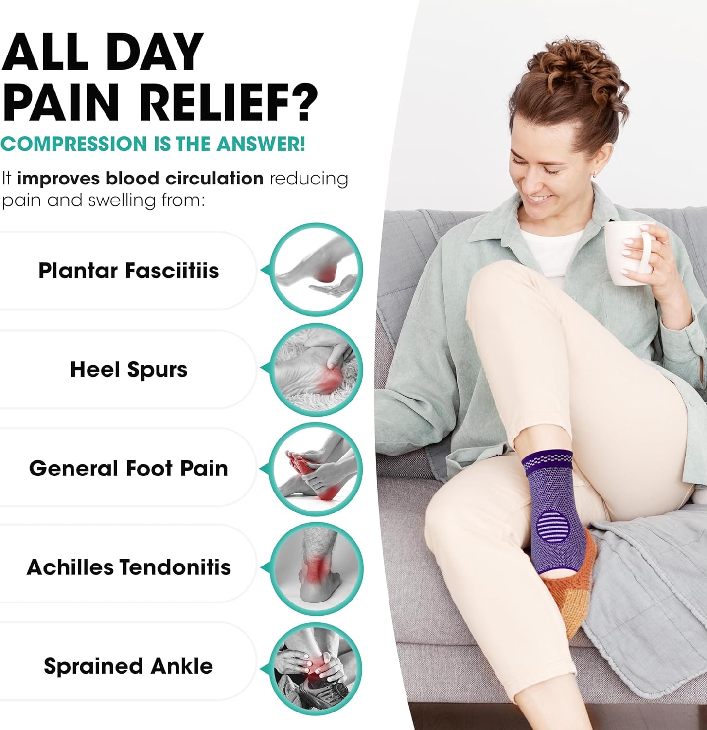 Modvel Foot & Ankle Brace Socks for Sprained Ankle Compression Sleeve - Foot Support for Women & Men - Tendonitis & Arthritis Ankle Brace Sports Running, Torn Ligaments & Women Stabilizing Ankle Wrap