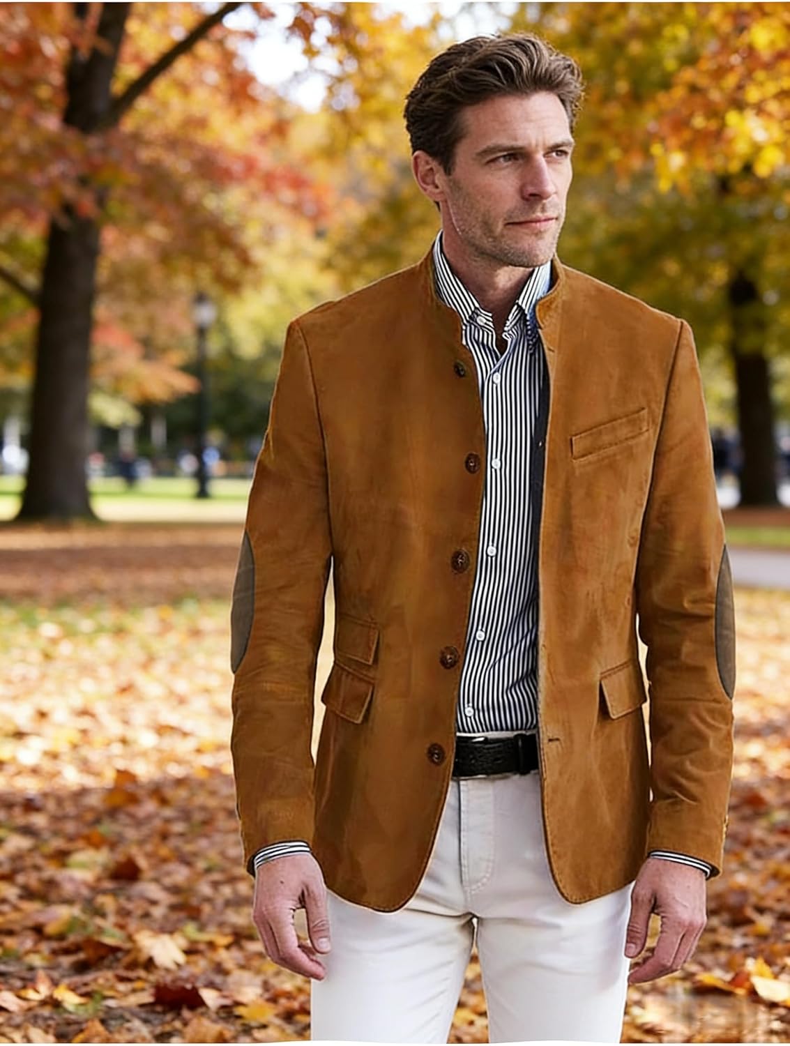 Men's Vintage Suede Blazers Retro Single Breasted Suit Jacket Casual Sports Coat