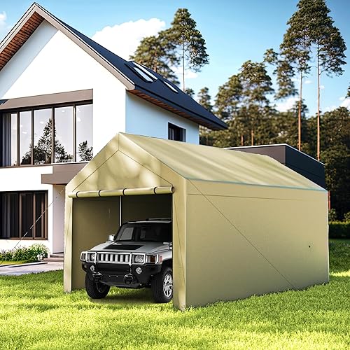Miniatura 1 de Carpa de garaje para exteriores, resistente de 10 x 20 pies, cobertizo de almacenamiento portátil para garaje, refugio para automóvil con paredes y