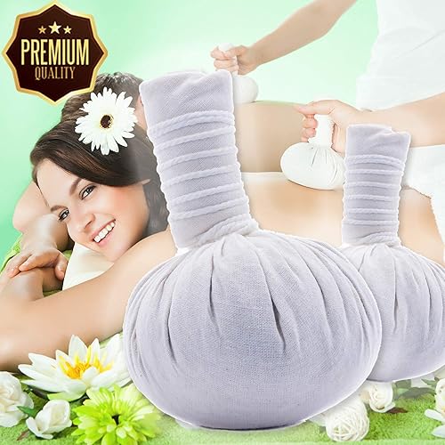 Miniatura 4 de Paquete de 20 bolas de compresión de masaje a base de hierbas Thai Spa Warm Hot Therapy LUK Pra KOB 7.05 oz.