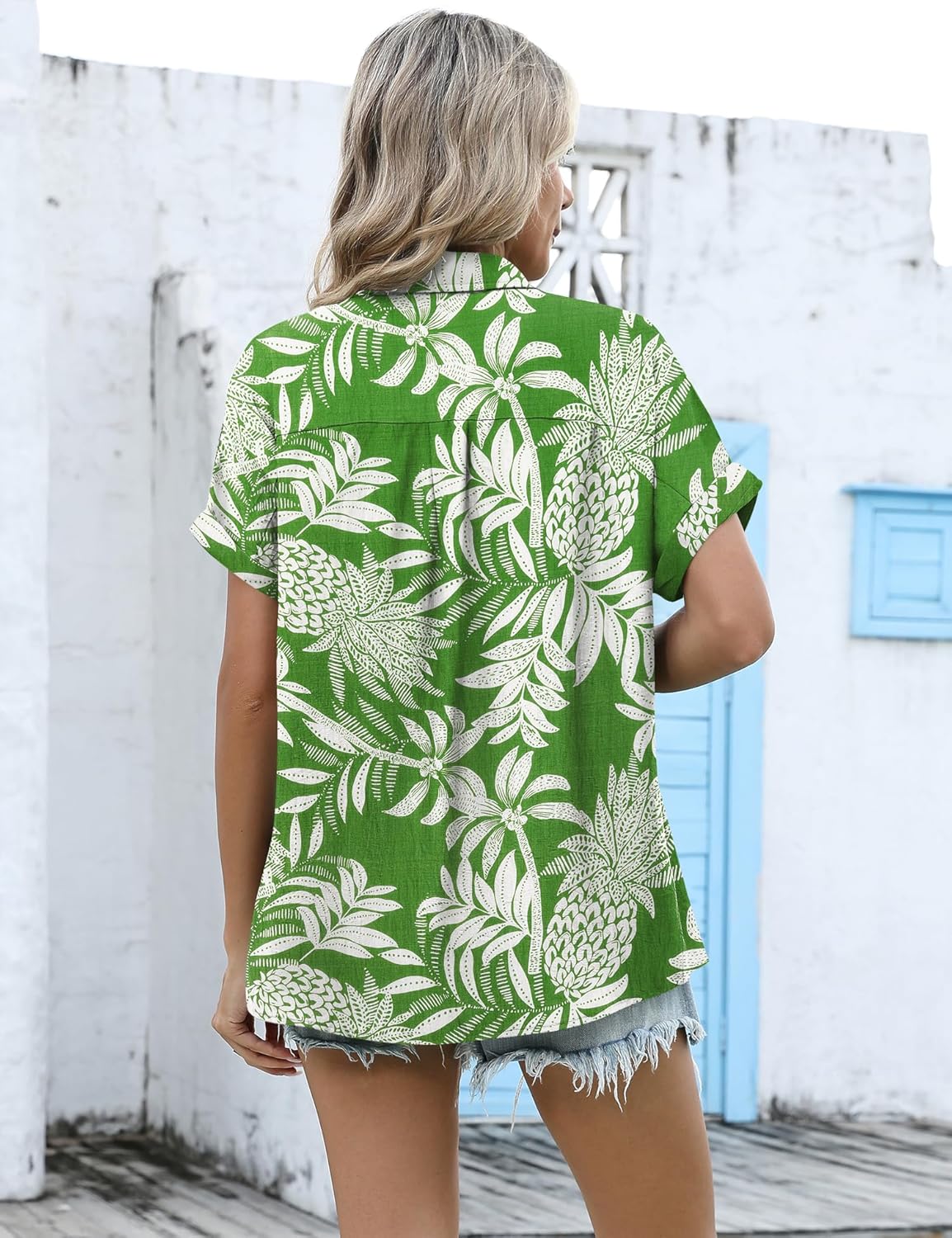 LUYAA Women's Hawaiian Shirt Short Sleeve Floral Button Down Shirts Beach Vacation Tropical Tops - Image 5