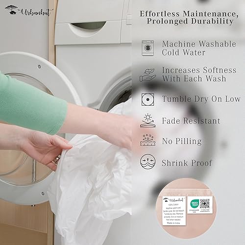 Miniatura 8 de URBANHUT Juego de sábanas tamaño California King (4 unidades), sábanas de damasco 100% algodón, sábanas refrescantes de 400 hilos para cama de