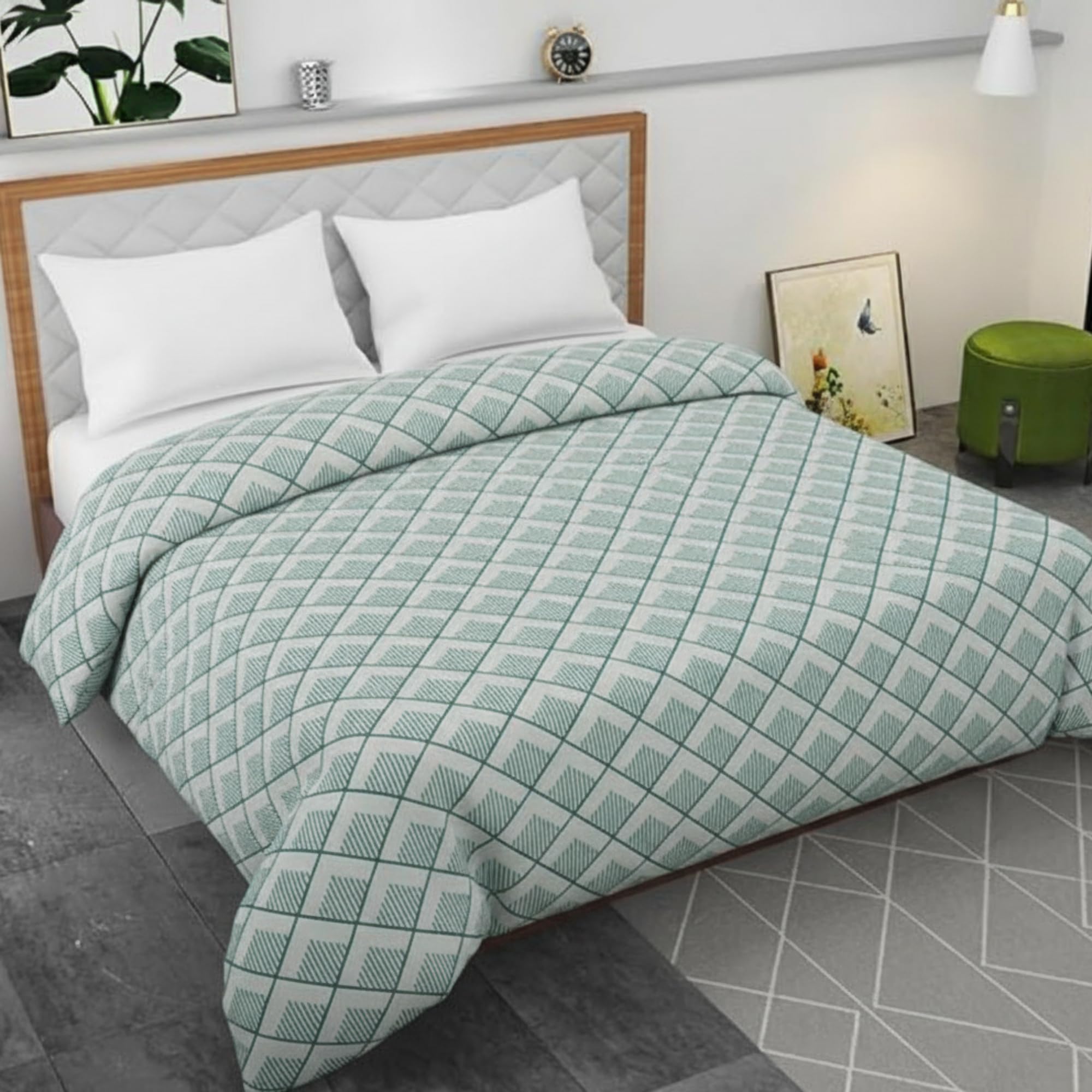 Soft Cotton Duvet Cover for Double Bed | Printed Quilt & Blanket Cover | Razai Cover with Zipper Closure | Soft & Breathable Bedding Cover (90X100) Inches. (Green)-image-49