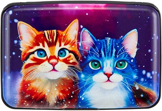 Credit Card Holder Small RFID Blocking Wallet Business Metal Slim Mini Aluminum Hard Case for Women Men, Colorful Cute Cats, S, Minimalist, Compact, American