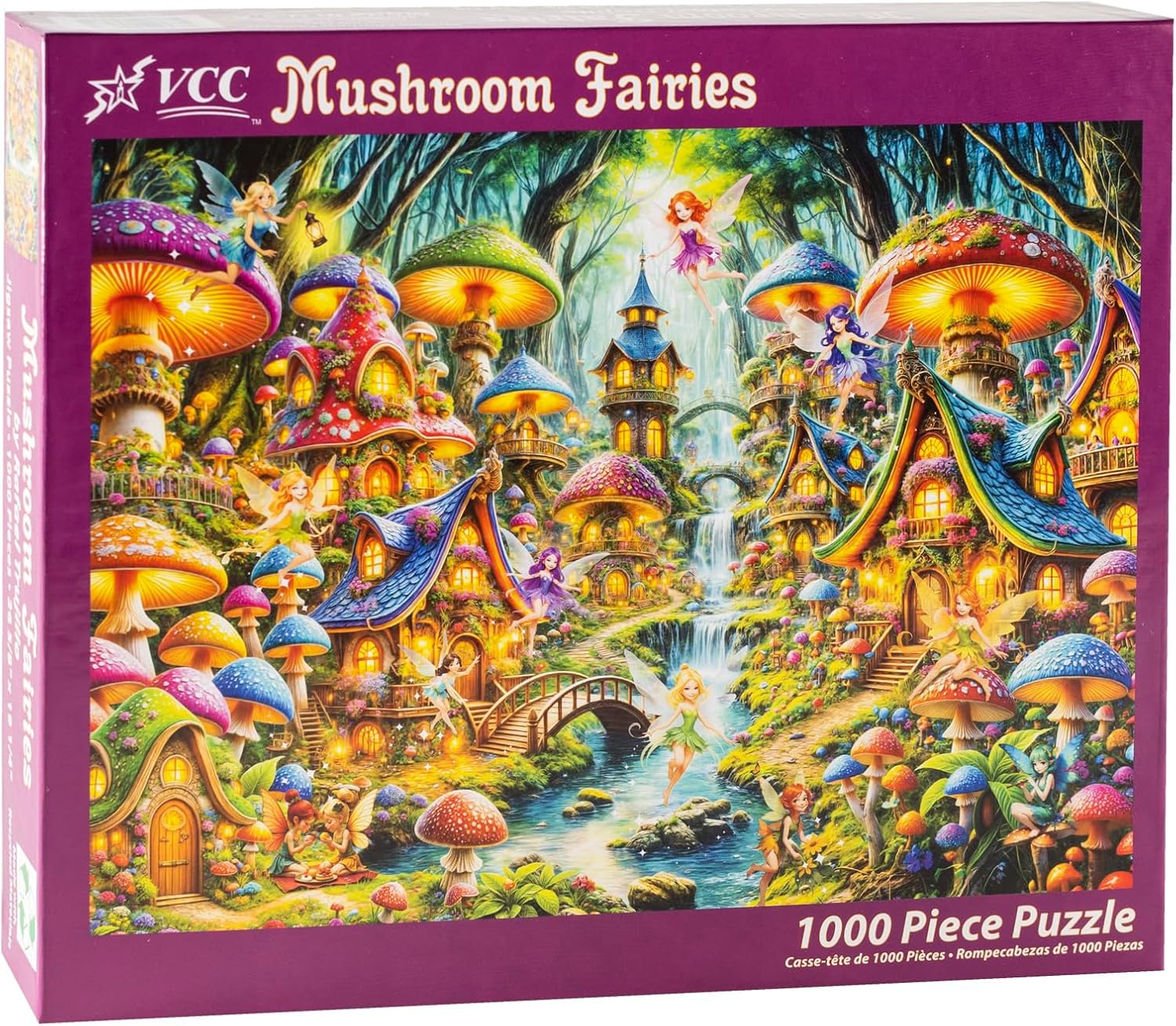 Mushroom Fairies Jigsaw Puzzle 1000 Piece by Vermont Christmas Company - Fairy Puzzles for Adults & Families - Fully Interlocking & Randomly Shaped Pieces - 26 5/8" x 19 1/4"