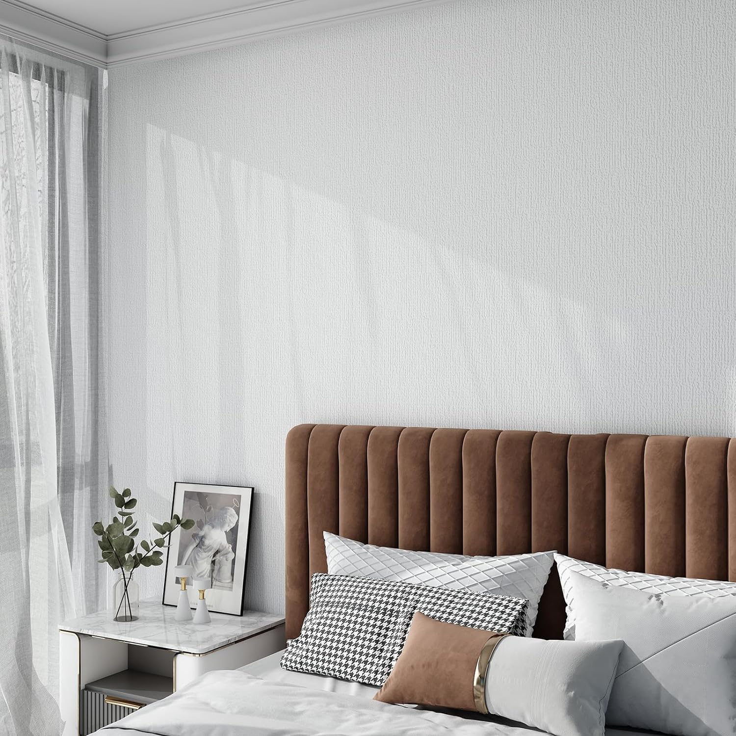 Livelynine 17.5x276 Thick Wallpaper for Textured Walls White Burlap Textured Wallpaper Stick and Peel for Rough Wall Fabric Walls Self Adhesive Wall Paper for Kids Room Playroom Ceiling Bedroom