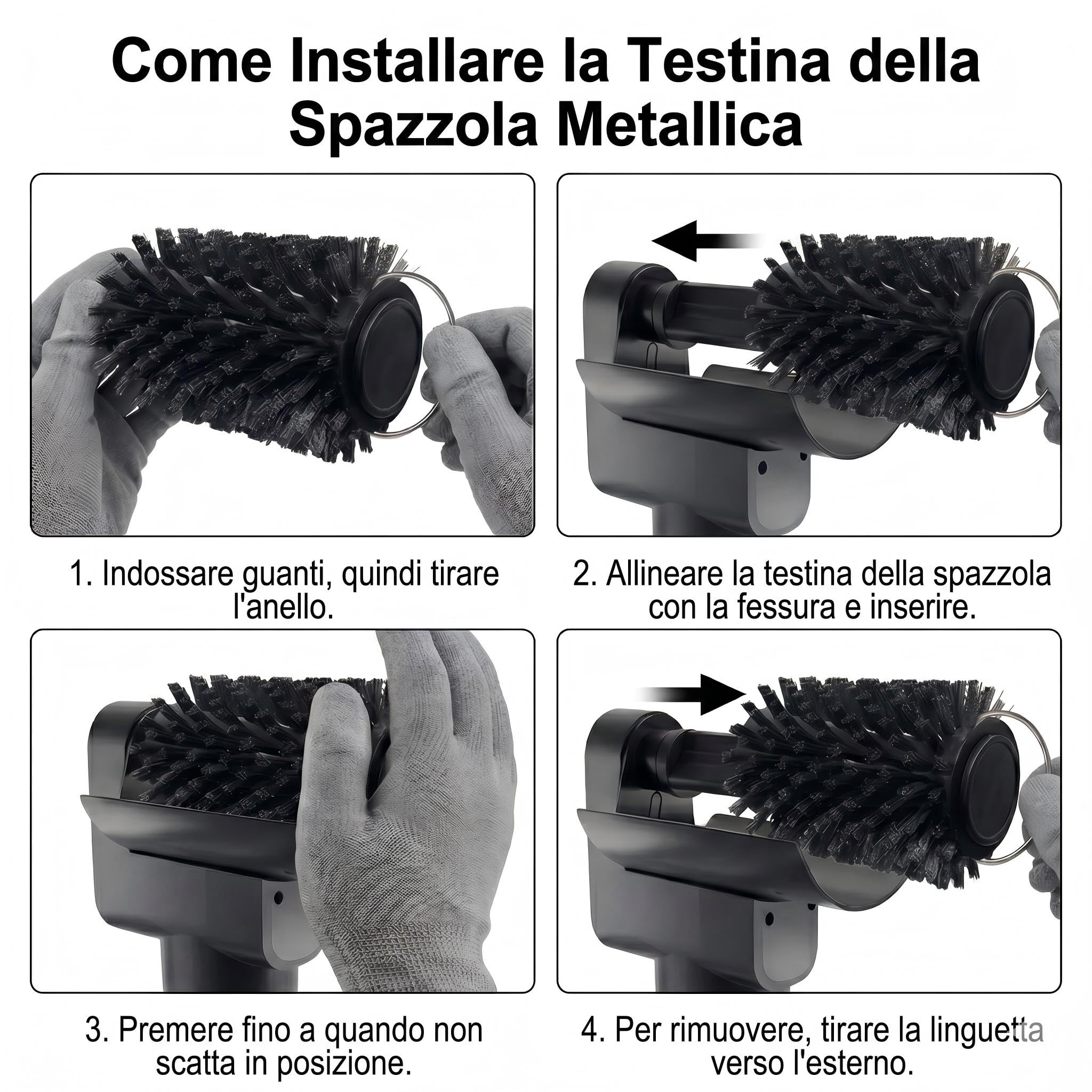 Testine di ricambio per spazzola elettrica per grill, kit di ricambio 3 in 1 per barbecue, include testina in filo di acciaio inossidabile, tampone per lucidatura e spugnetta abrasiva