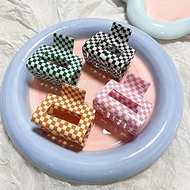 Bmobuo Checkered Hair Claw Clips - 4 PCS, 2 for Thin Hair, 2 for Thick Hair, Cute Clips for Women