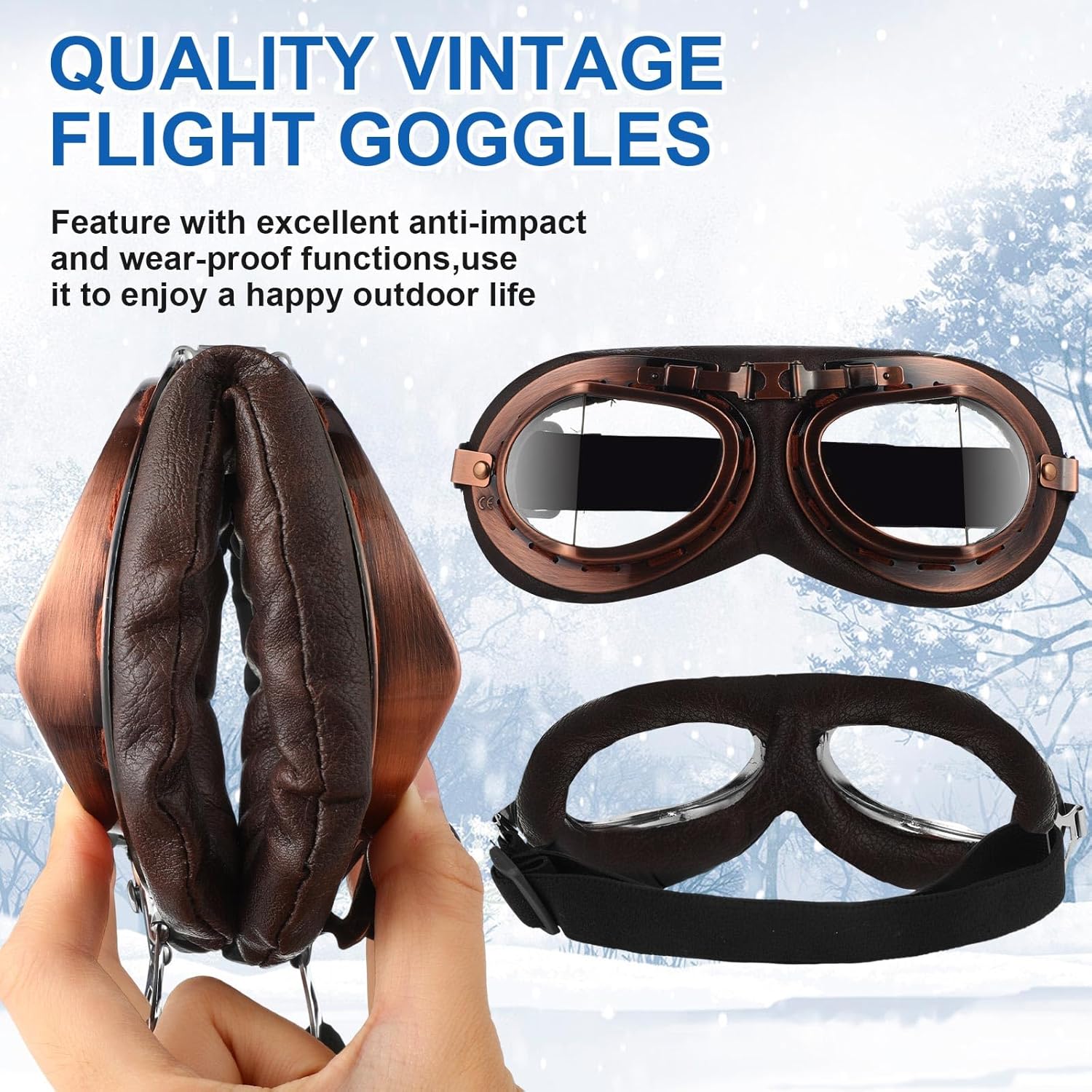 Cozypower 2 Sets Pilot Hat and Goggles Pilot Cap Vintage Flight Costume Accessories Winter Hat with Earflaps for Men Women