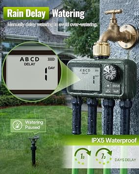 Brass Sprinkler Timer with Swivel, Programmable Water Timer for Garden Hose with Auto/Manual/Rain Delay Watering, Digital Irrigation System Kit,for Garden, Yard, Lawn 4 Outlet F14WT06