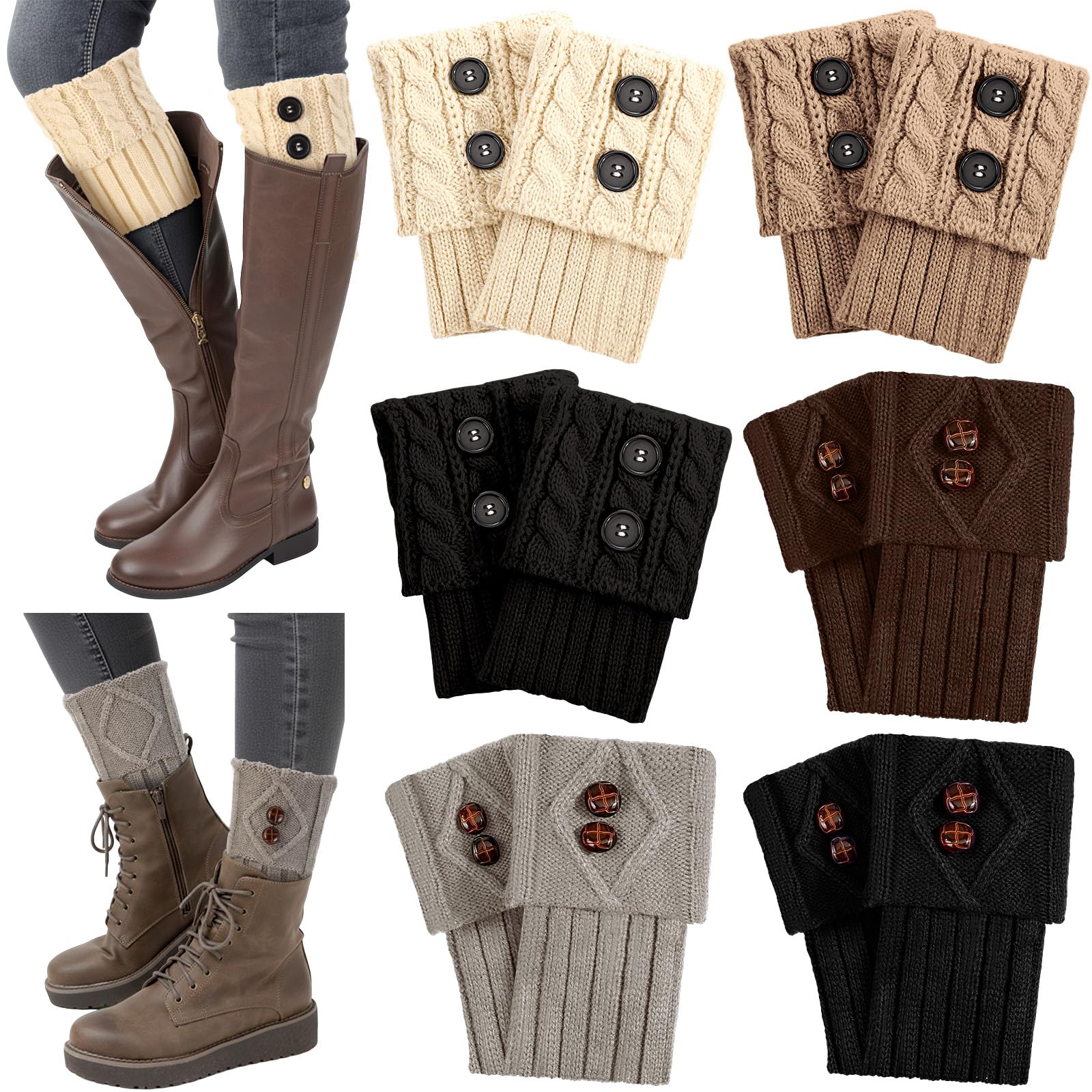 Geyoga 6 Pairs Womens Boot Cuffs Socks Winter Boot Topper Covers Warm Crochet Knitted Leg Warmers