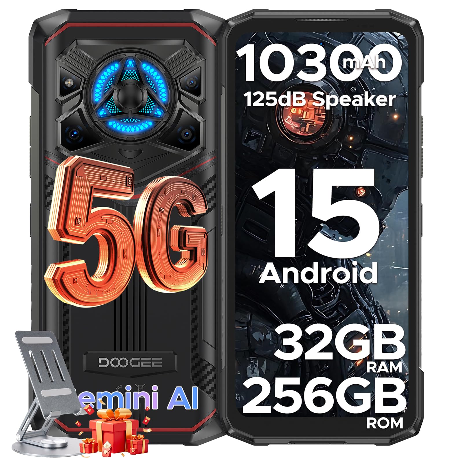 DOOGEE Blade 20 Play 5G Rugged Phone,Dimensity 7050 Octa Core,32GB+256GB,Android 15 10300mAh Rugged Smartphone with 125dB Speakers,6.6" HD + LED Light Effect,50MP+20MP+16MP,Face ID/NFC/WIFI6/OTG