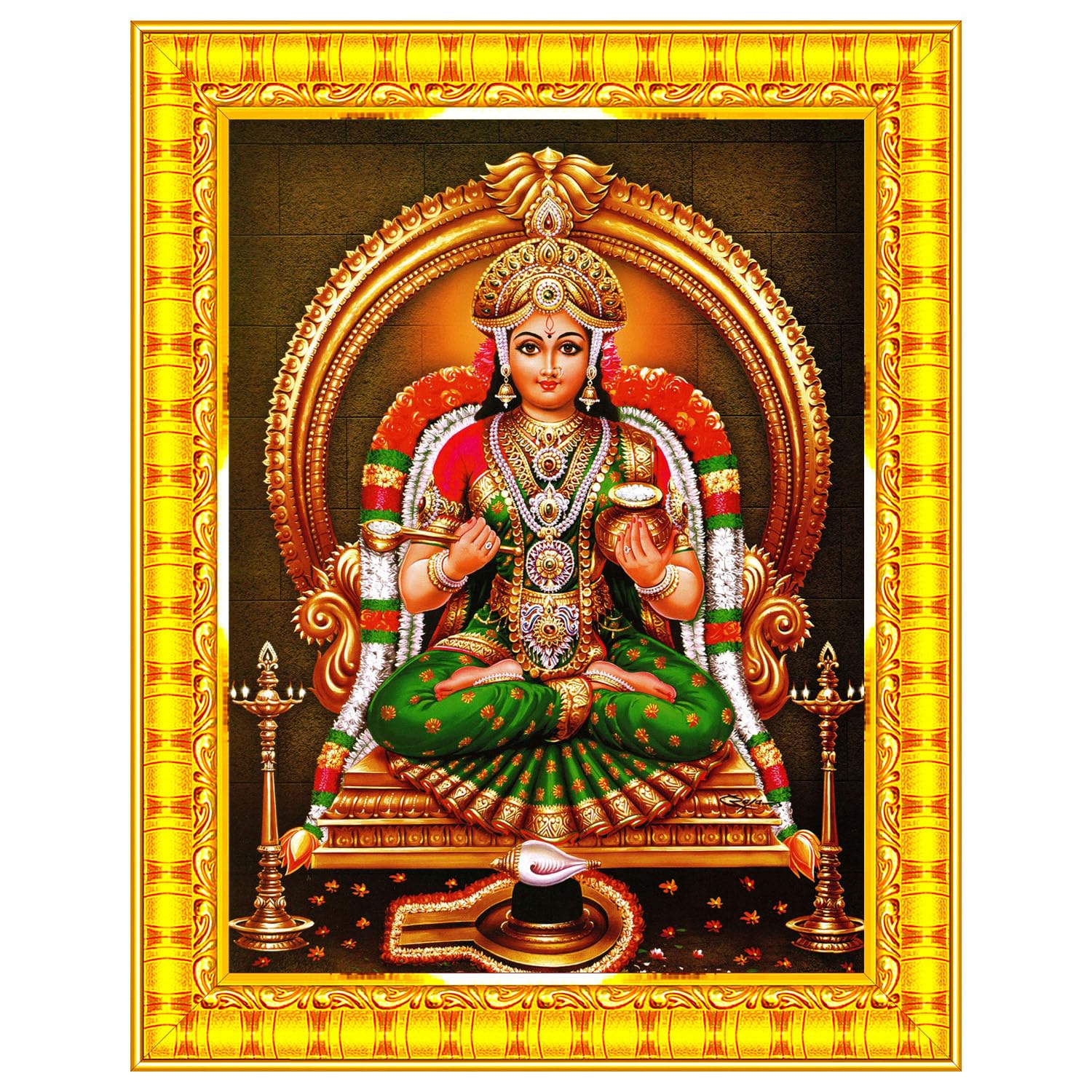 Pavan Photo Laminations Mata Annapurna Devi Photo for Kitchen Maa Wall Painting Framed Home Decor (Wood,Matte,Gold,Small Size,6 x 8 Inch) R160S