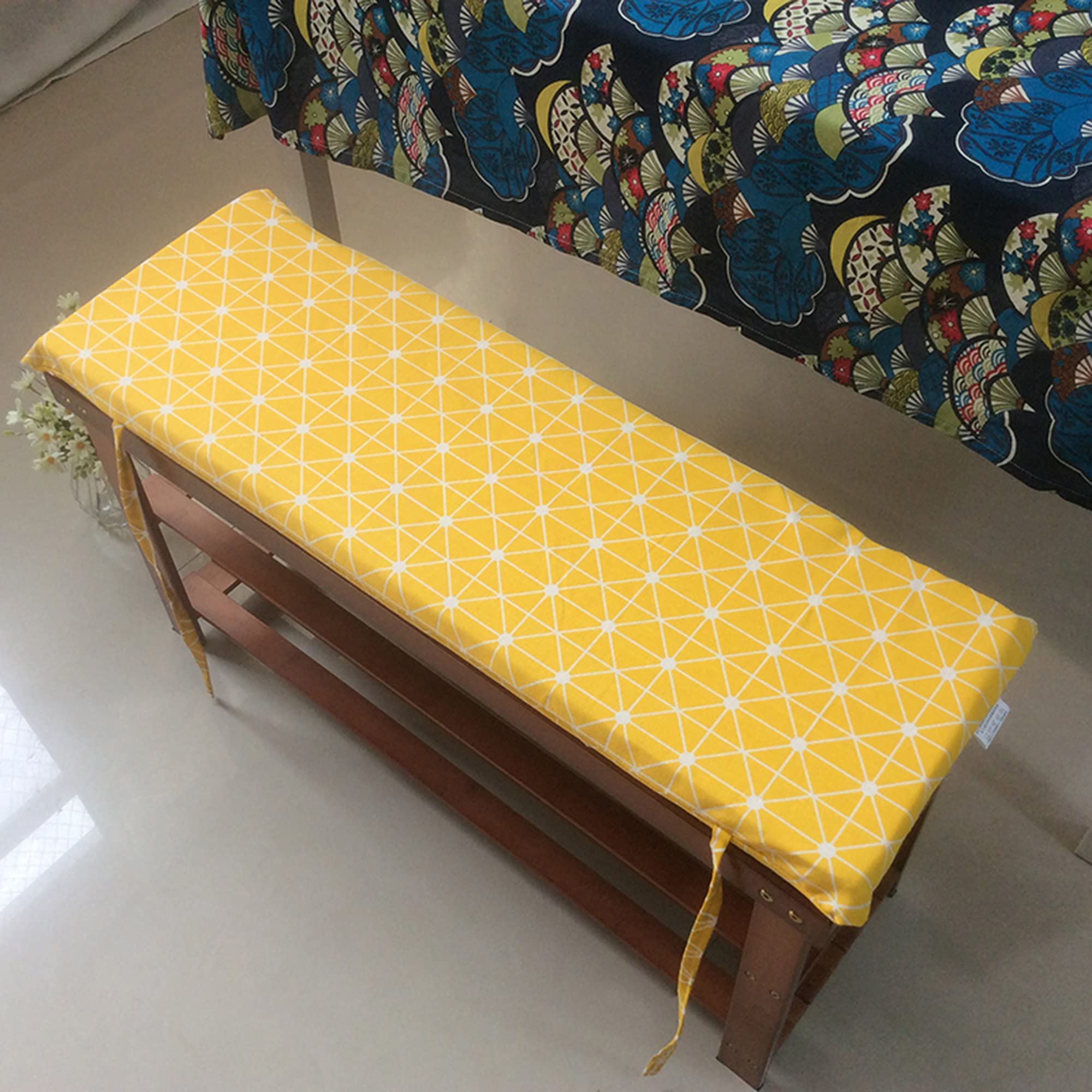 Hruile 4cm Thick Soft Garden Long Bench Cushion Pad Mat with Fixing Ties, Patio Swing Replacement Seat Pad, 2 or 3 Seater Bench Seat Cushion for Indoor Outdoor,120x30cm,Pattern-E