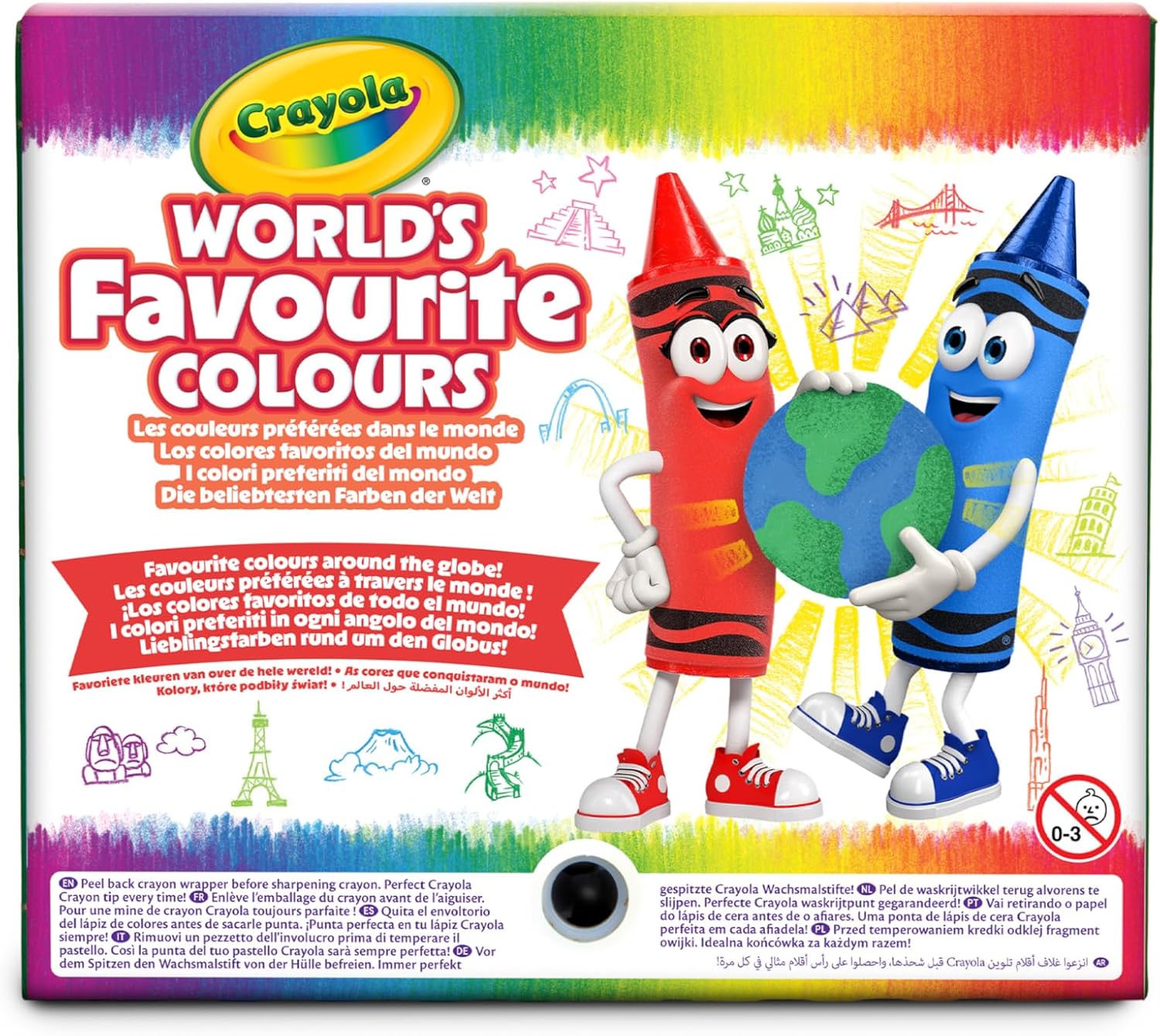 CRAYOLA World's Favourite Colours - 64 Wax Crayons in World's Favourite Colours with Built-In Sharpener, Artistic Materials for Children from 3 Years and Adults, 52-1552
