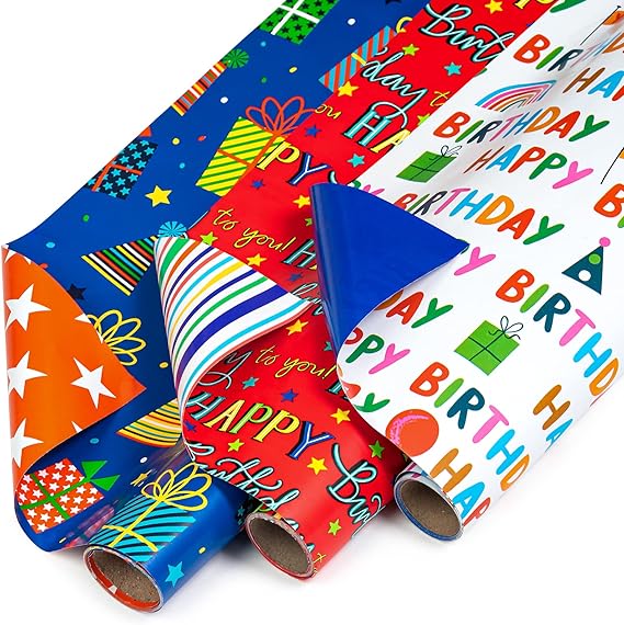 WRAPAHOLIC Reversible Birthday Wrapping Paper Roll Mini