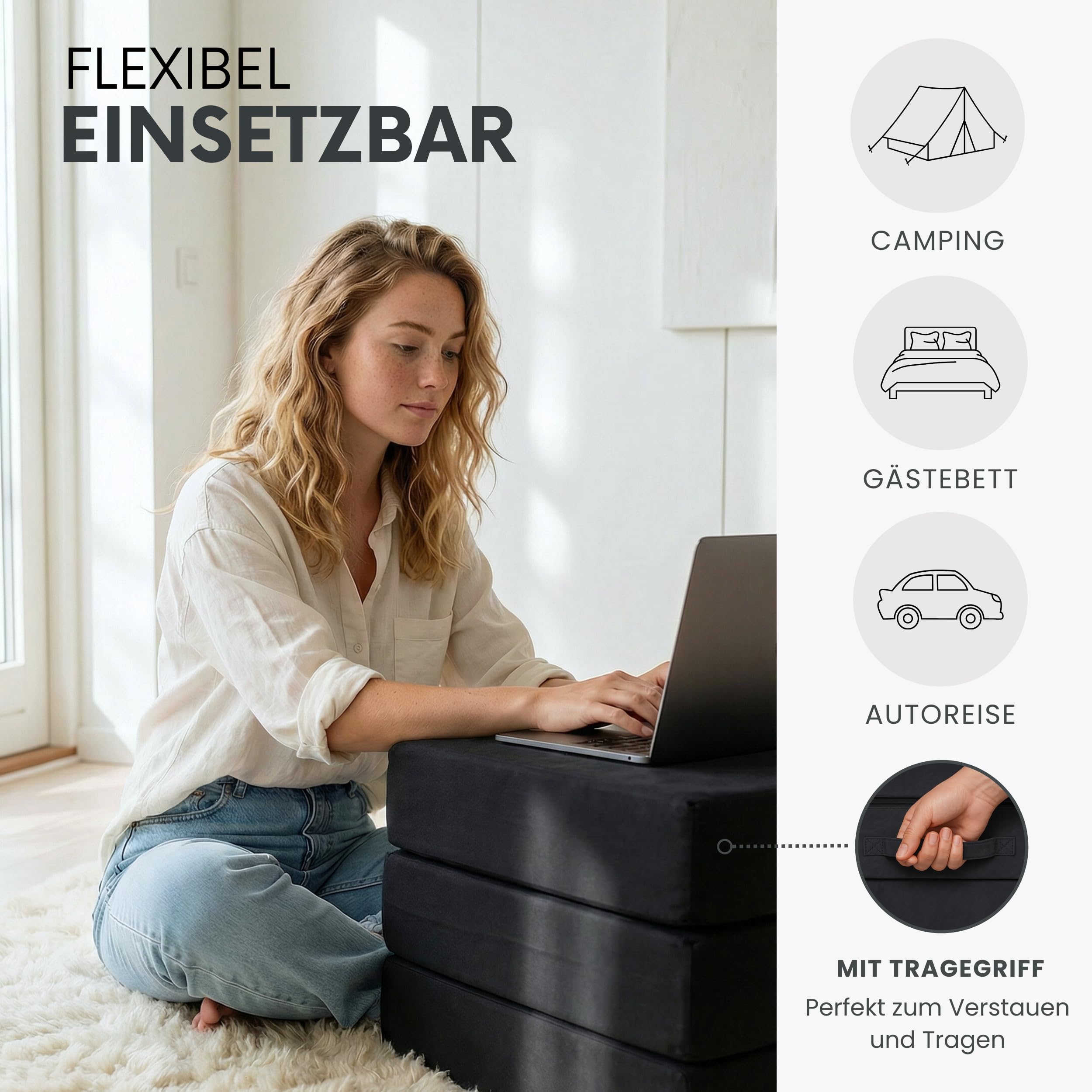 KLEO® Duo Premium Klappmatratze wendbar [H2 & H3] 2 Härtegrade, Gästebett klappbar | extra Dicke Faltmatratze, ergonomische Gästematratze (75x195x15cm)