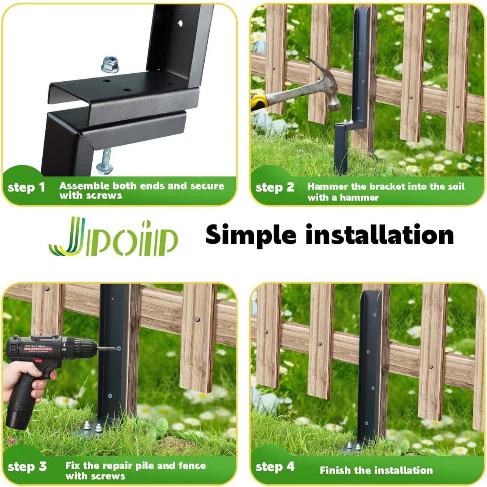 Kit di Riparazione per Pali di Recinzione da 4 Pezzi,Ancoraggio per Pali di Recinzione Resistente, Palo di Riparazione per Pali di Recinzione Specificamente Progettato