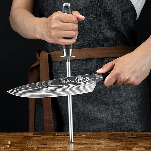 Miniatura 7 de SENKEN - Juego de cuchillos de cocina japoneses de 9 piezas, colección Imperial con acero de afilado imperial a juego