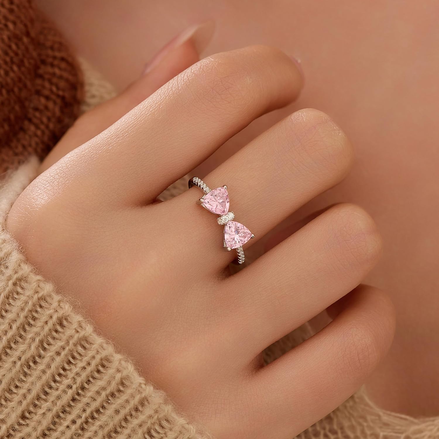 Dainty Bow Rings for Women 925 Sterling Silver Cubic Zirconia Infinity Knot Ring Promise Rings for Her Mother Daughter Friendship Ring Valentines Jewelry Mothers Day Gifts - Image 2