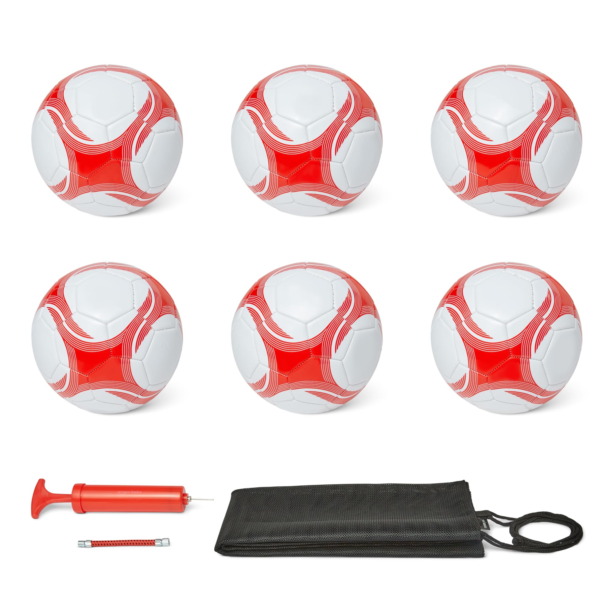 Amazon Basics Pallone da Calcio con Pompa - Pallone da Allenamento, Costruzione in PVC Resistente, Camera d'Aria in Butile, Uso Interno/Esterno, Pallone da Pratica Cucito a Macchina, Bianco e Rosso