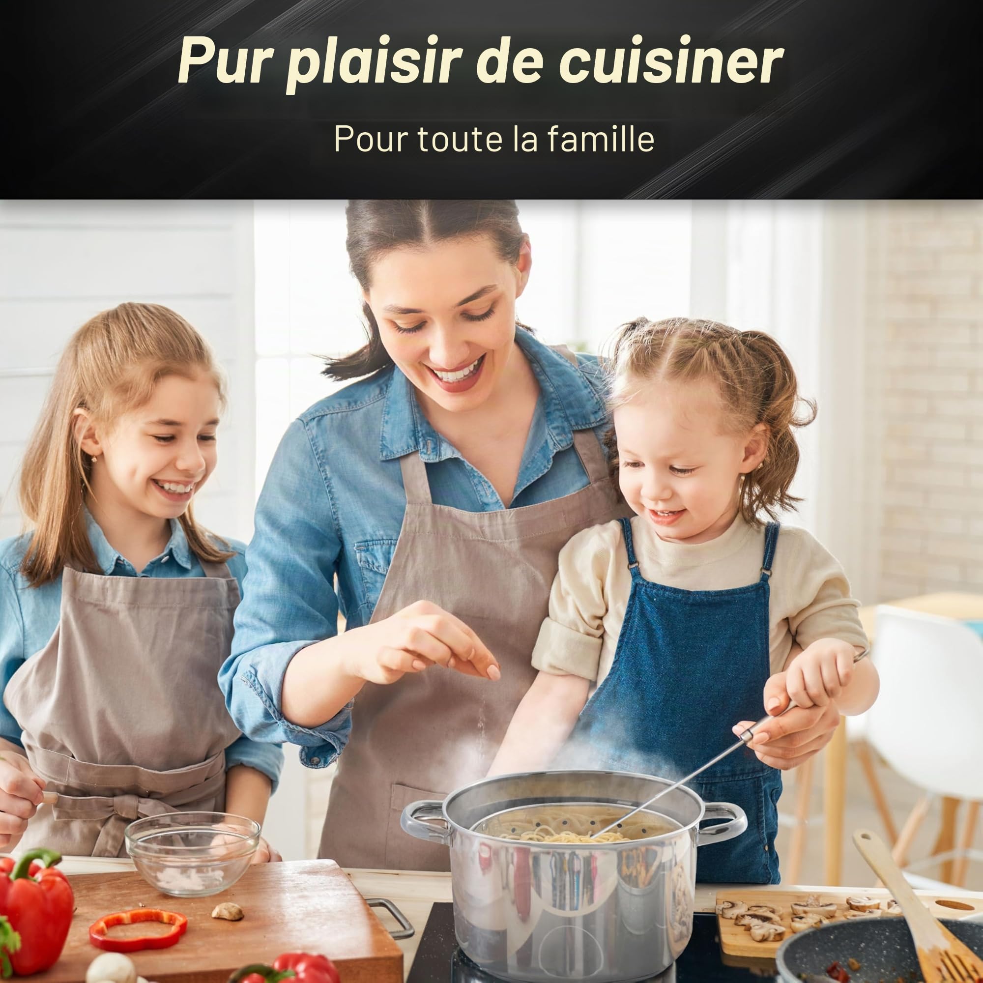 BEYOND Casserole à Pâtes 24 cm Acier Inoxydable - Couvercle en Verre, Passoire Amovible, Compatible Induction, Cuiseur Multifonction, Faitout avec Égouttoir Intégré